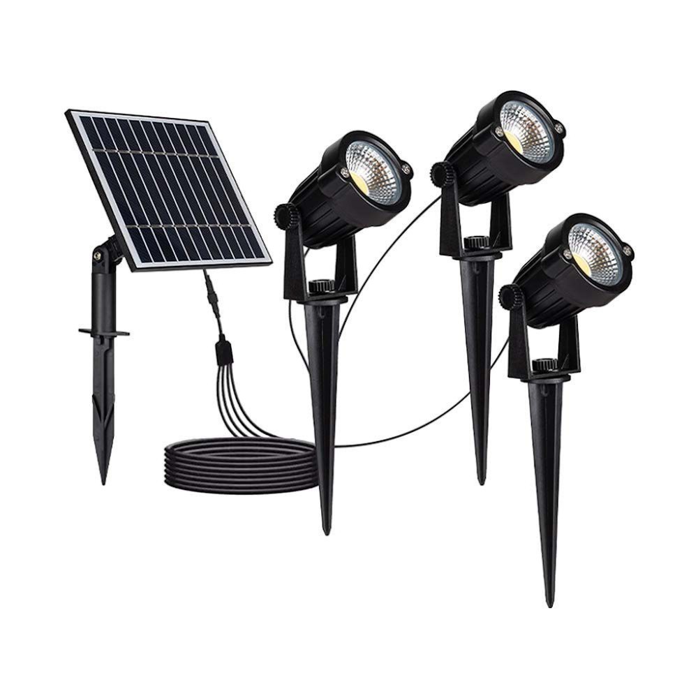3 lampade led cob da giardino 3 x 1.2w ip65 da interramento con pannello solare colore nero